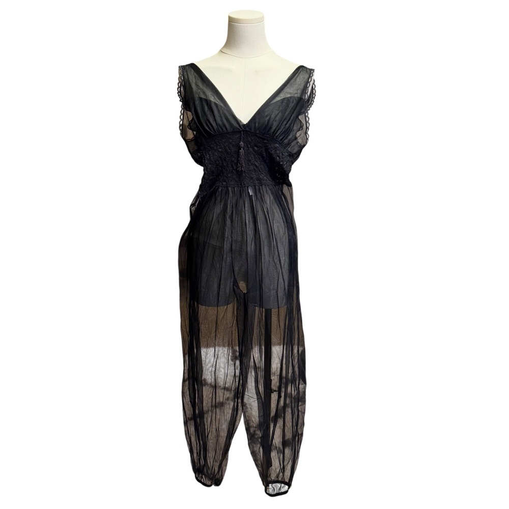 Vintage Sheer Romper Black Whimsigoth Vampy Lace Tassel Mesh Jumpsuit